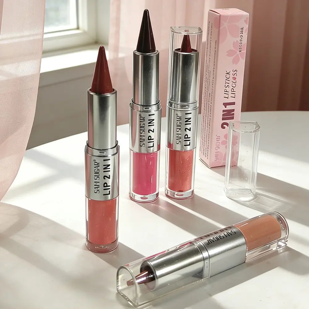 Two-In-One Lipstick & Liner, Matte Mirror Finish, Smudge-Proof, Quick-Dry, Matte Lip Gloss, Lip Product, Perfect for Parties, Birthdays, Gifts, Surprises