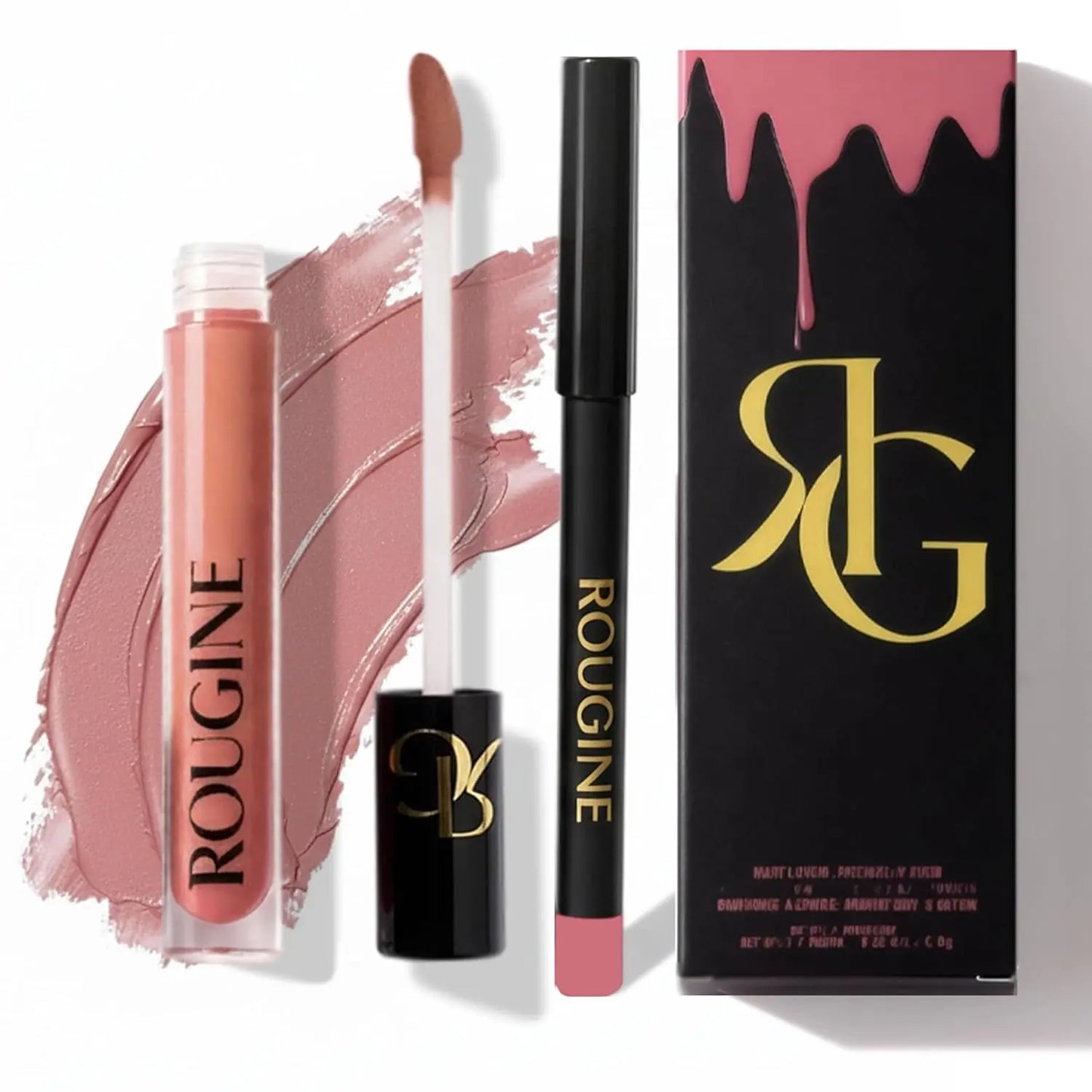 Rougine Matte Lipstick & Lip Liner Set for Women Red Love Shade Long-Lasting Waterproof 2-In-1 Lip Kit Smudge-Proof Liquid Lipstick with Precision Liner Enriched with Vitamin E & Shea Butter - Gloss, Lipgloss