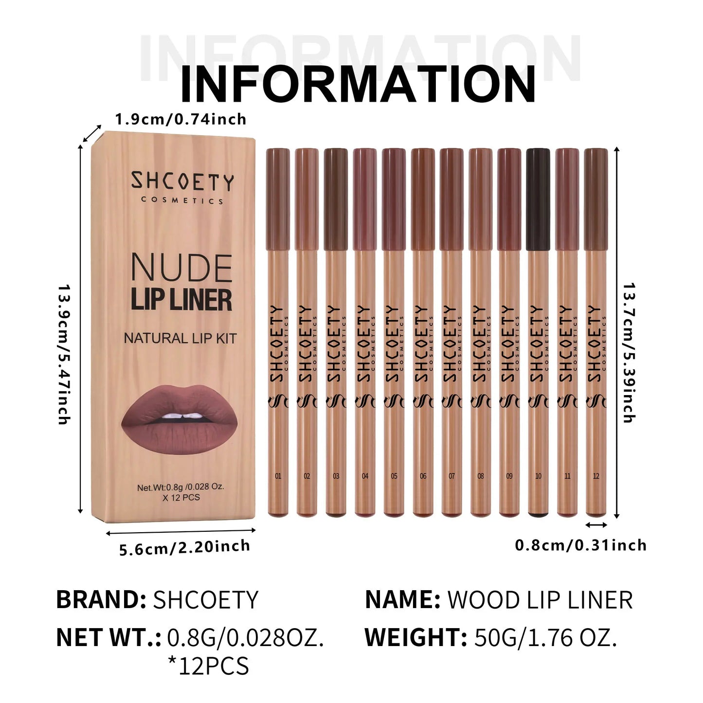 12 Pcs Nude Lip Liner Set, Natural Wood Lip Pencil Kit, Creamy Smooth Matte Formula, Long-Lasting Smudge-Resistant Lip Contour Pencils for Defined Lip Shape, Easy to Apply, Blend and Layer for Daily.