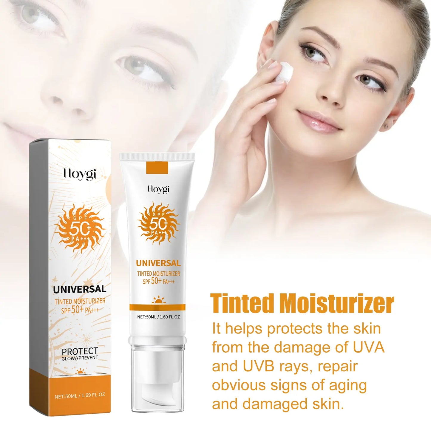 Universal Tinted Sunscreen SPF50+ PA+++ - Moisturizing Sun Lotion with Natural Light Coverage Protective
