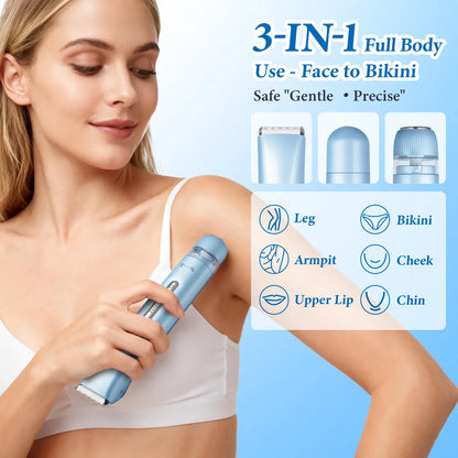 3-In-1 Bikini Trimmer for Women,Electric Shaver and Razor Rechargeable Body and Facial Epilator,Painless Trimming of Pubic Hair, Face, Underarms and Legs, IPX7 Waterproof. Vibration Massage Function 6000~7000 Vibration Min - Clipper,Gift Tiktokshopspringg