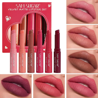 6-Piece Velvet Matte Lipstick Set, Long-Lasting High Pigmentation, Waterproof, Non-Staining, Perfect Makeup Gift for Women, Lip Kit Sets