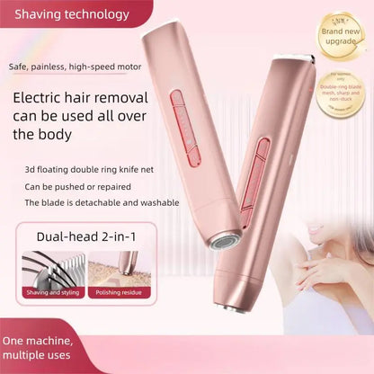 2-In-1 Electric Shaver for Women Painless Waterproof Bikini Trimmer Type-C Rechargeable Intimate Razor