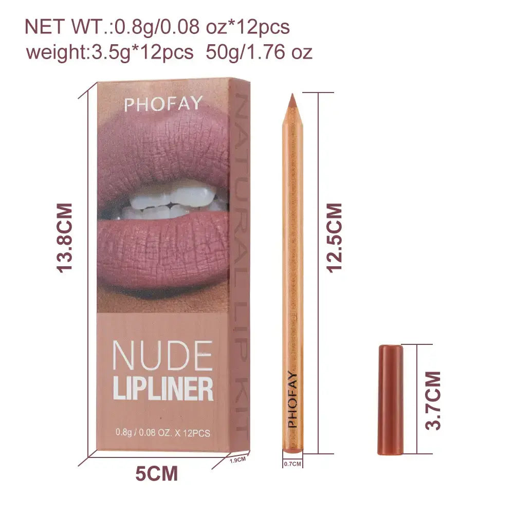 PHOFAY 12 Shades Nude Lip Liner Kit | Waterproof & Ultra-Smooth Lip Pencils | Perfect Gift Set for Daily Makeup