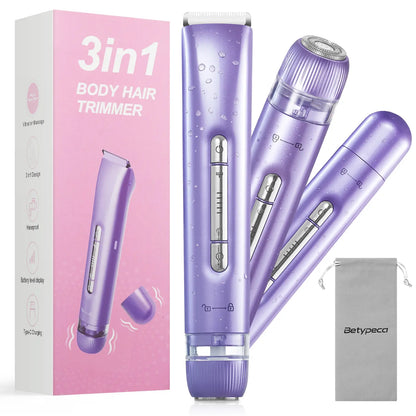 3-In-1 Bikini Trimmer for Women,Electric Shaver and Razor Rechargeable Body and Facial Epilator,Painless Trimming of Pubic Hair, Face, Underarms and Legs, IPX7 Waterproof. Vibration Massage Function 6000~7000 Vibration Min - Clipper,Gift Tiktokshopspringg