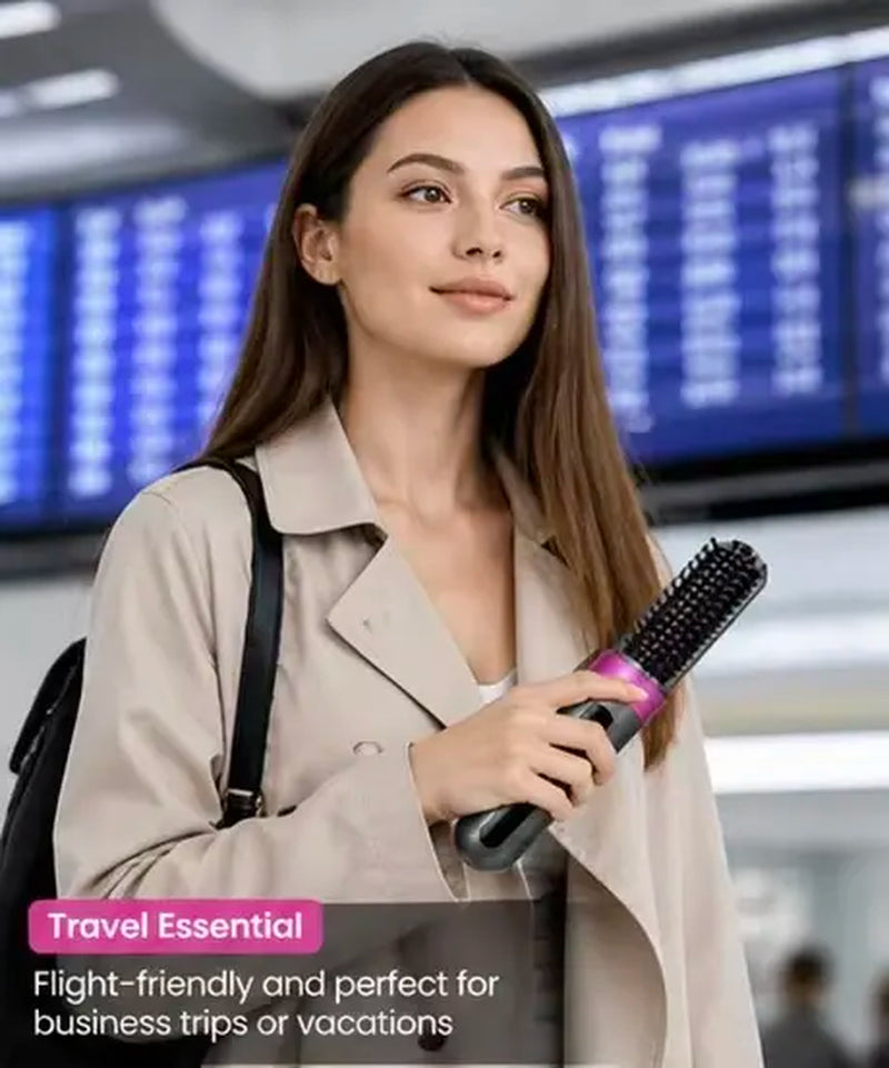 Mini Capsule Cordless Hair Straightening Brush, Rechargeable Heated Brush with LCD Display, Ceramic Bristles, Pocket-Size Travel Hair Styler for On-The-Go Use