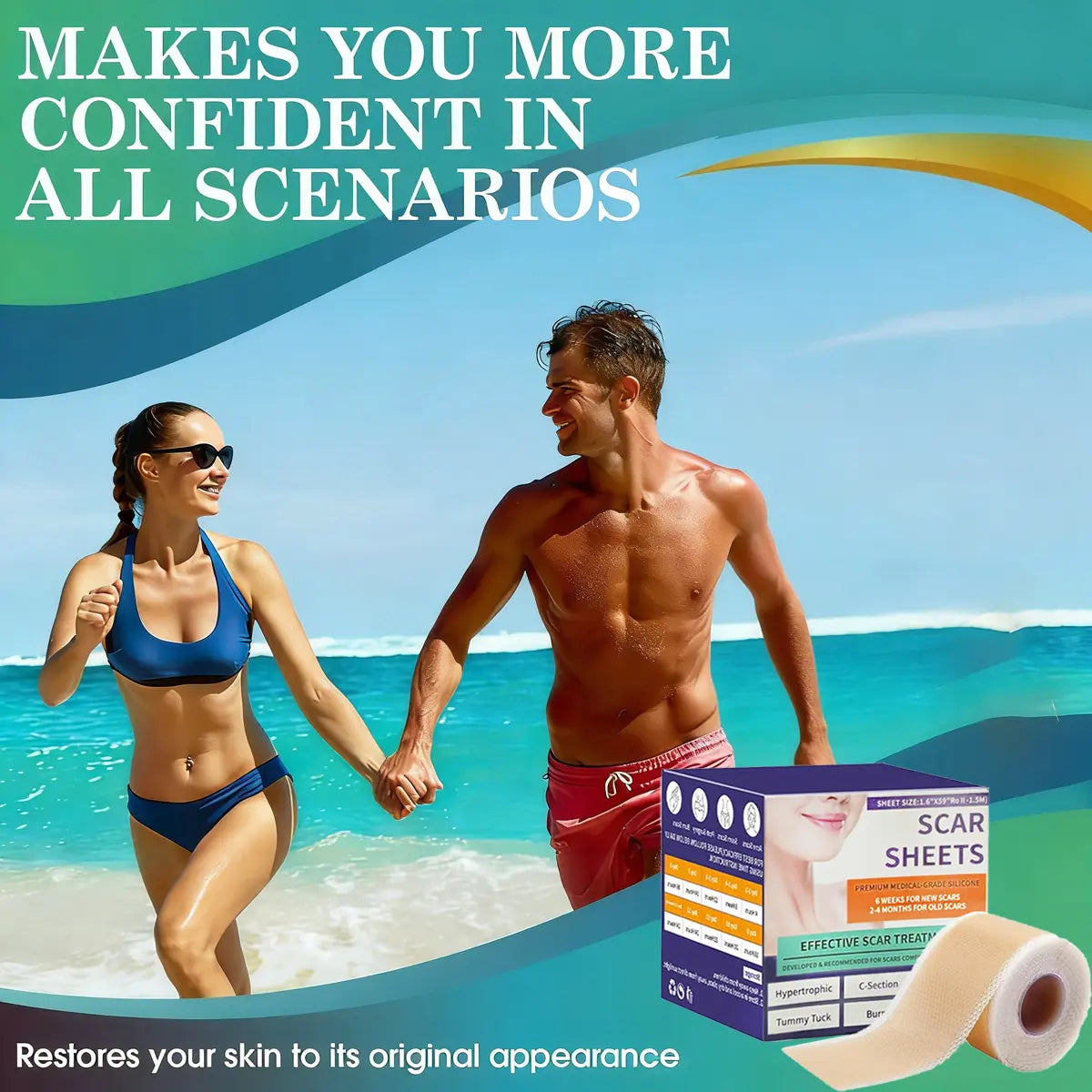 2026 Upgrade Silicone Scar Tepe for C-Section, Acne, Buruns & Keloids - Hypoallergenic Scar Care Sheets, Fast Healing, Suitable for All Skin Tayes (1.6"X 59" Roll-1.5M)