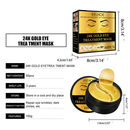 24K Gold Eye Patches - Firming, Glowing & Hydrating Hydrogel Mask for Puffy Eyes, Dark Circles, Wrinkles, Fine Lines, Eye Bags Treatment, Korean Skincare Gifts for Women and Men, 60Pcs