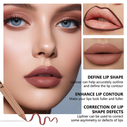 12 Pcs Nude Lip Liner Set, Natural Wood Lip Pencil Kit, Creamy Smooth Matte Formula, Long-Lasting Smudge-Resistant Lip Contour Pencils for Defined Lip Shape, Easy to Apply, Blend and Layer for Daily.