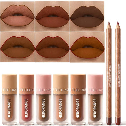 6Pc Velvet Lip Mousse Set - 2-In-1 Matte Lip & Eye Tint with Desaturated Nude Shades Longwear Non-Drying Waterproof All-Day Wear Ideal for Fall Festivities Halloween Parties & Gift Giving Vegan Formula for Teens Cosmetic！