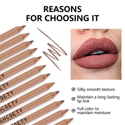 12 Pcs Nude Lip Liner Set, Natural Wood Lip Pencil Kit, Creamy Smooth Matte Formula, Long-Lasting Smudge-Resistant Lip Contour Pencils for Defined Lip Shape, Easy to Apply, Blend and Layer for Daily.