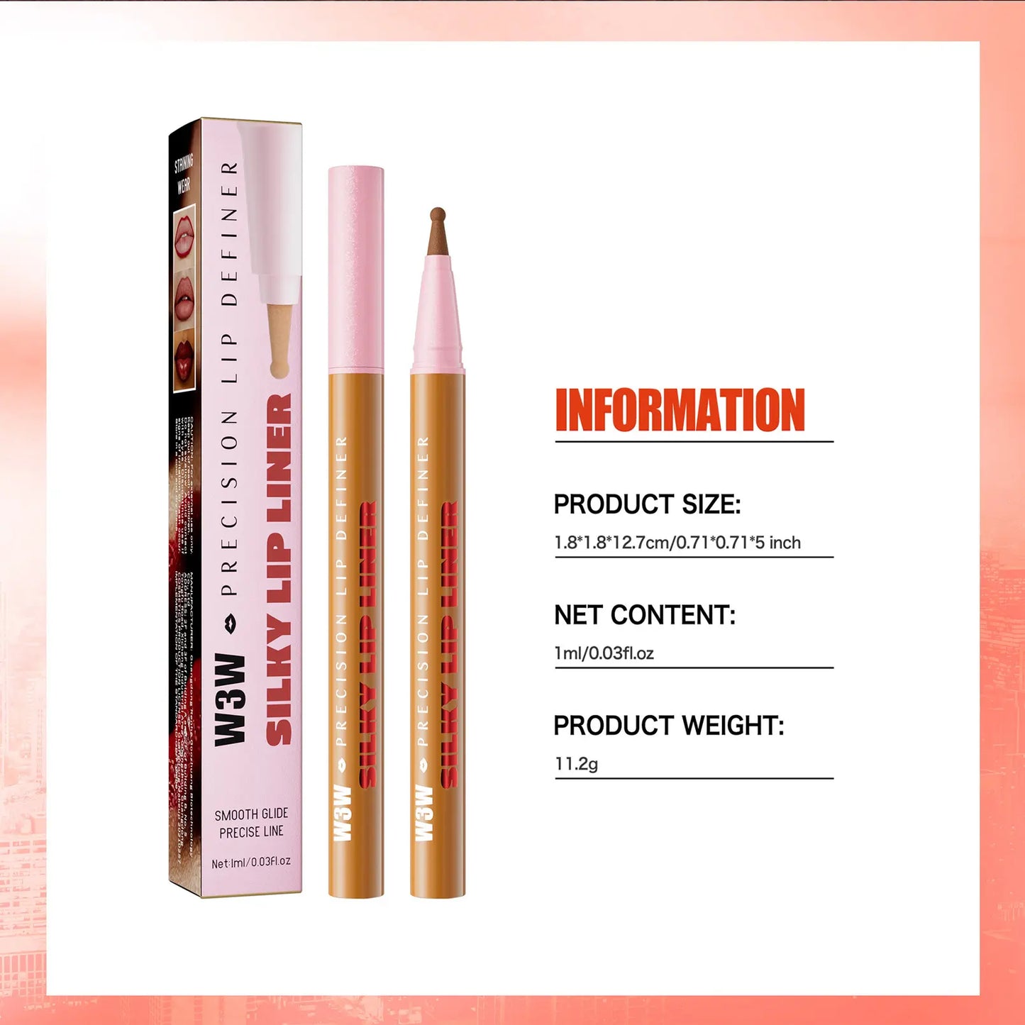Precision Lip Liner Stain - Super Matte Labial Line Pen, Long-Lasting Color Fixation, Smudge-Proof Silky Lip Definer, 8 Sexy Nudes