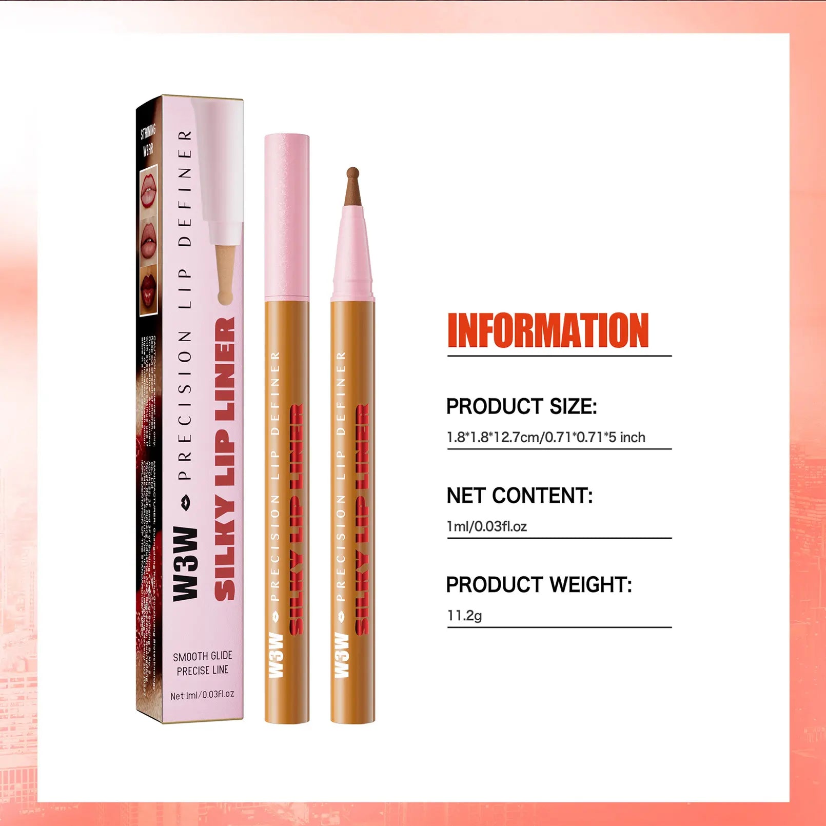 Precision Lip Liner Stain - Super Matte Labial Line Pen, Long-Lasting Color Fixation, Smudge-Proof Silky Lip Definer, 8 Sexy Nudes
