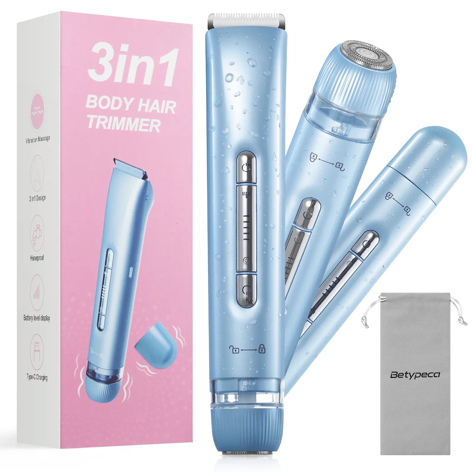 3-In-1 Bikini Trimmer for Women,Electric Shaver and Razor Rechargeable Body and Facial Epilator,Painless Trimming of Pubic Hair, Face, Underarms and Legs, IPX7 Waterproof. Vibration Massage Function 6000~7000 Vibration Min - Clipper,Gift Tiktokshopspringg