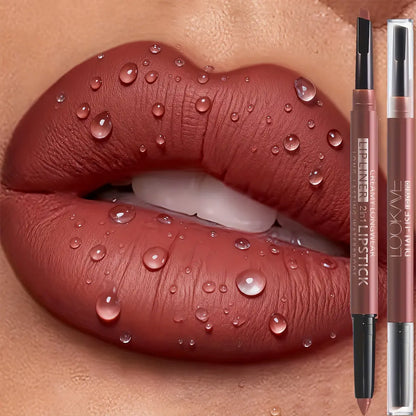 Dual Use Lip Color Matte Lip Liner Makeup Set Waterproof Long Lasting Lipstick Pencil Non Stick Cup Glossy Smooth Lip Tint Easy to Use Beauty Daily Cosmetic