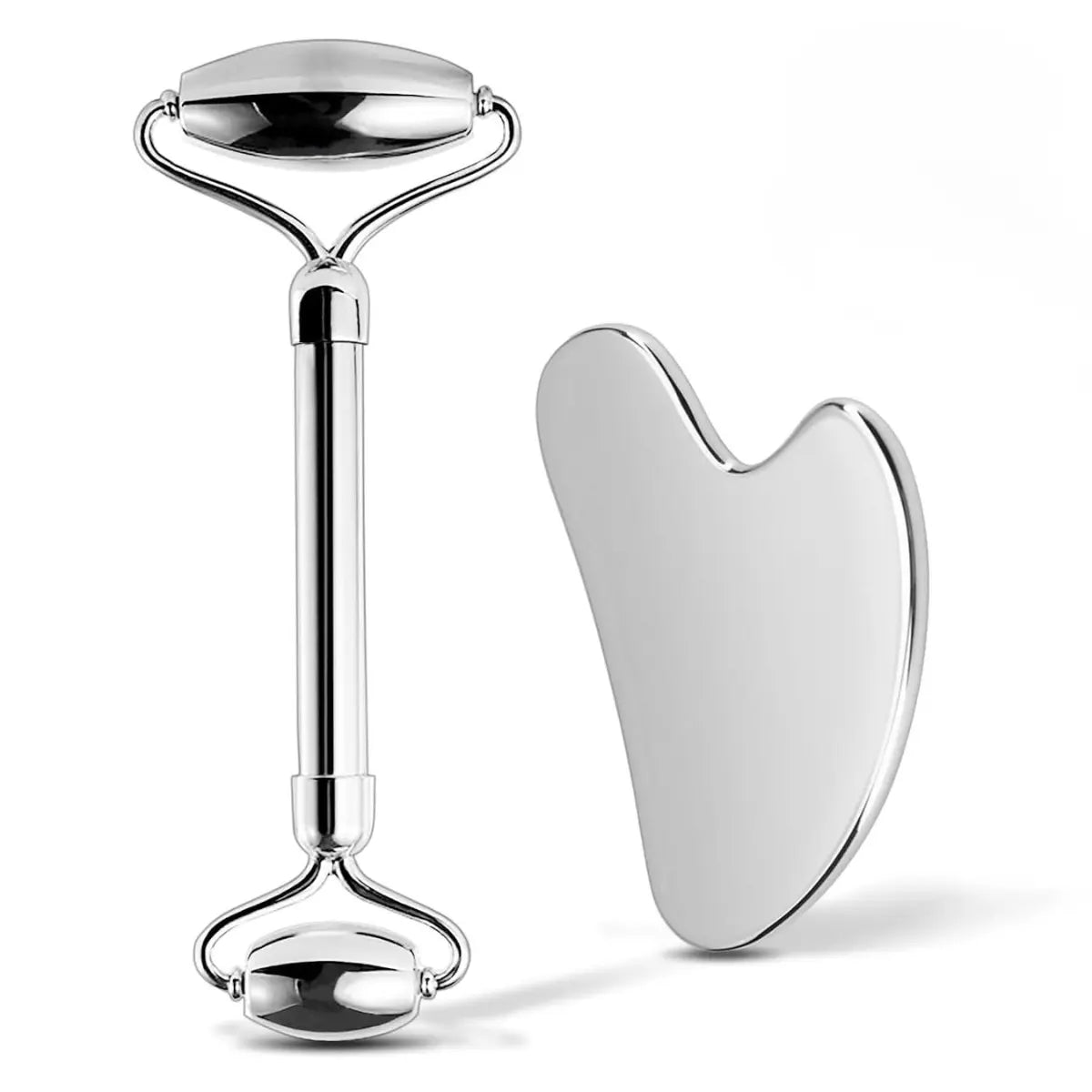 Stainless Steel Gua Sha & Face Roller Set for Jawline Sculpting, Depuffing & Skin Glow, Facial Massage Tool for Lymphatic Drainage, anti Puff Face Sculpting Kit for Women Daily Skin Care Routine