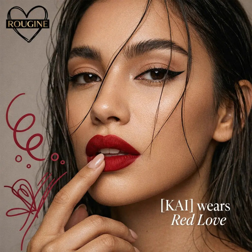 Rougine Matte Lipstick & Lip Liner Set for Women Red Love Shade Long-Lasting Waterproof 2-In-1 Lip Kit Smudge-Proof Liquid Lipstick with Precision Liner Enriched with Vitamin E & Shea Butter - Gloss, Lipgloss