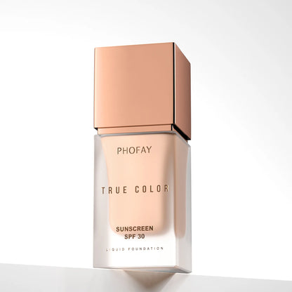 PHOFAY Tinted Foundation SPF 30 Sunscreen – Instantly Covers Acne Marks, Scars & Redness, Natural Matte Finish, Anti-Blue Light, 24H Wear, Waterproof Sweatproof, Lightweight Breathable, 98% Hide Imperfections, 91% Soften Wrinkles, True Color No Cakey