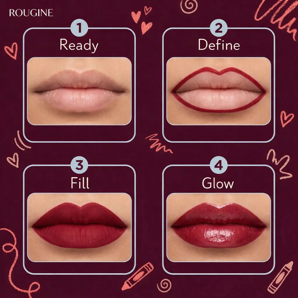Rougine Matte Lipstick & Lip Liner Set for Women Red Love Shade Long-Lasting Waterproof 2-In-1 Lip Kit Smudge-Proof Liquid Lipstick with Precision Liner Enriched with Vitamin E & Shea Butter - Gloss, Lipgloss