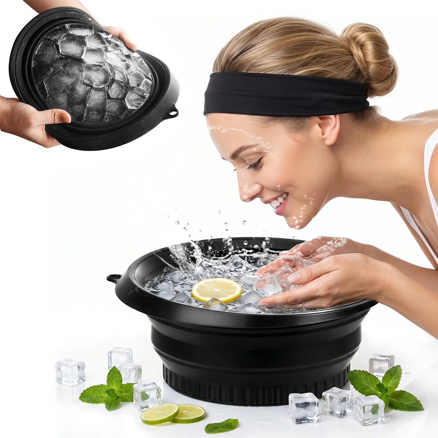 Ice Tray-Face Bowl for Ice with Built-In – Collapsible Silicone Facial Ice Bath Bowl for Cold Plunge Therapy, Skin Tightening Portable Spa Tool for Home & Travel Ice Bath Bowl, Facial Plunge Bowl for Skin Tightening