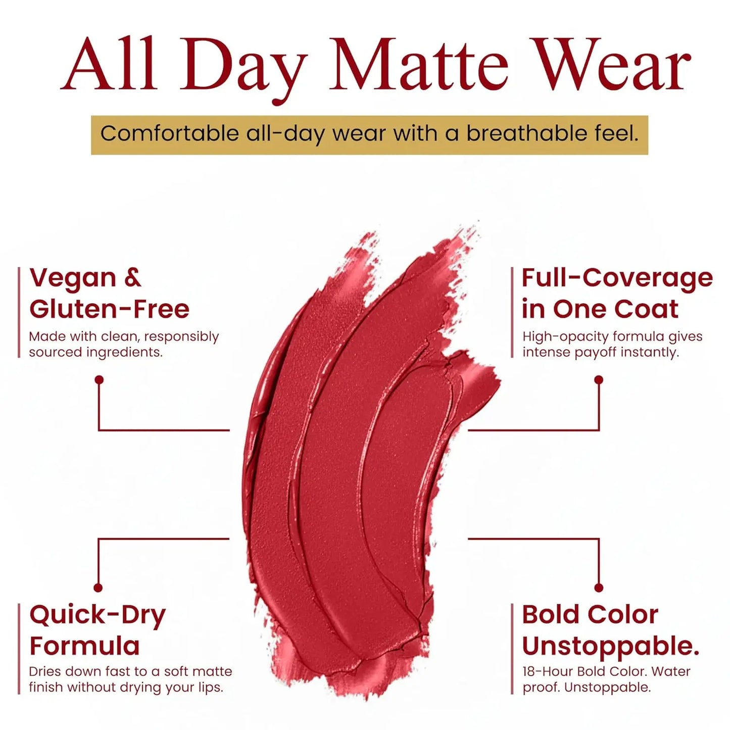 Rougine Matte Lipstick & Lip Liner Set for Women Red Love Shade Long-Lasting Waterproof 2-In-1 Lip Kit Smudge-Proof Liquid Lipstick with Precision Liner Enriched with Vitamin E & Shea Butter - Gloss, Lipgloss