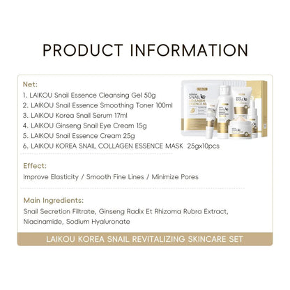Snail Collagen Skin Care Kit, 1 Set Facial Cleanser, Toner, Serum, Eye Cream, Essence Cream and Mask, Moisturizing Hydrating Moisturize Hydrate Skin Care Set for Women