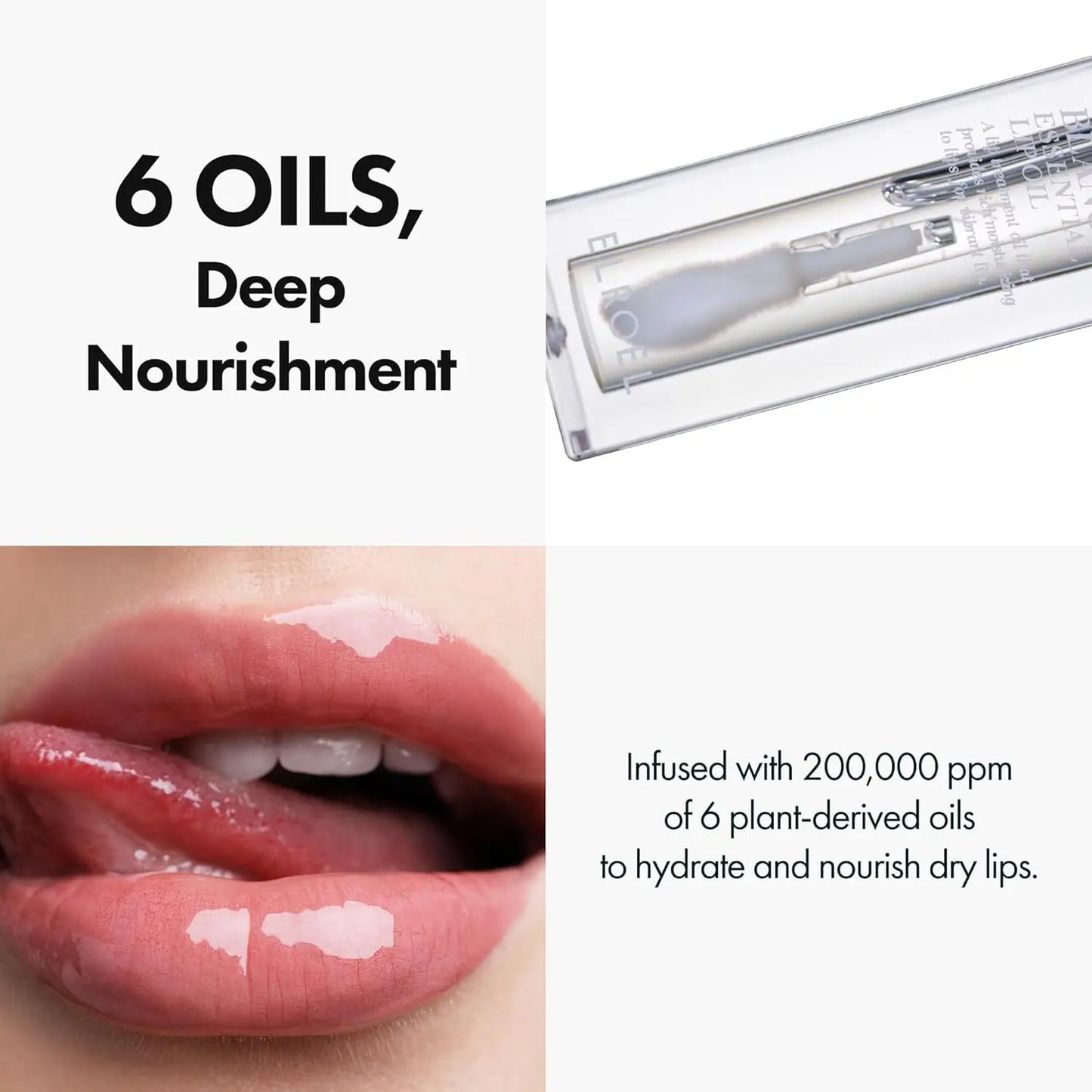 ELROEL Blanc Essential Lip Oil - Official Product 50HR Moisturizing & Hydrating Korean Lip Gloss Makeup with 6 Botanical Extracts - Lightweight, Non-Sticky Clear Essence Overnight Repair 0.15 Fl Oz #Summervibes