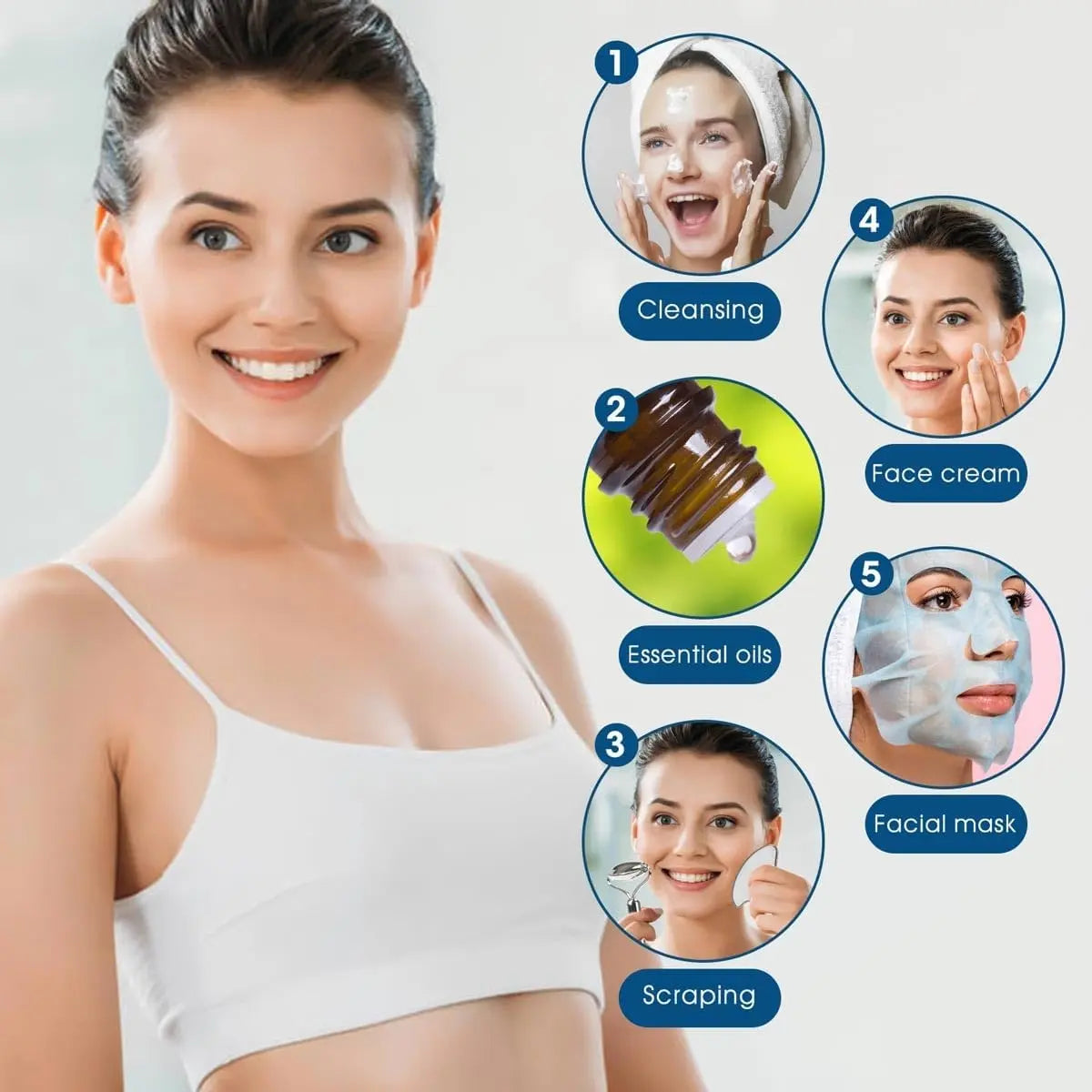 Stainless Steel Gua Sha & Face Roller Set for Jawline Sculpting, Depuffing & Skin Glow, Facial Massage Tool for Lymphatic Drainage, anti Puff Face Sculpting Kit for Women Daily Skin Care Routine