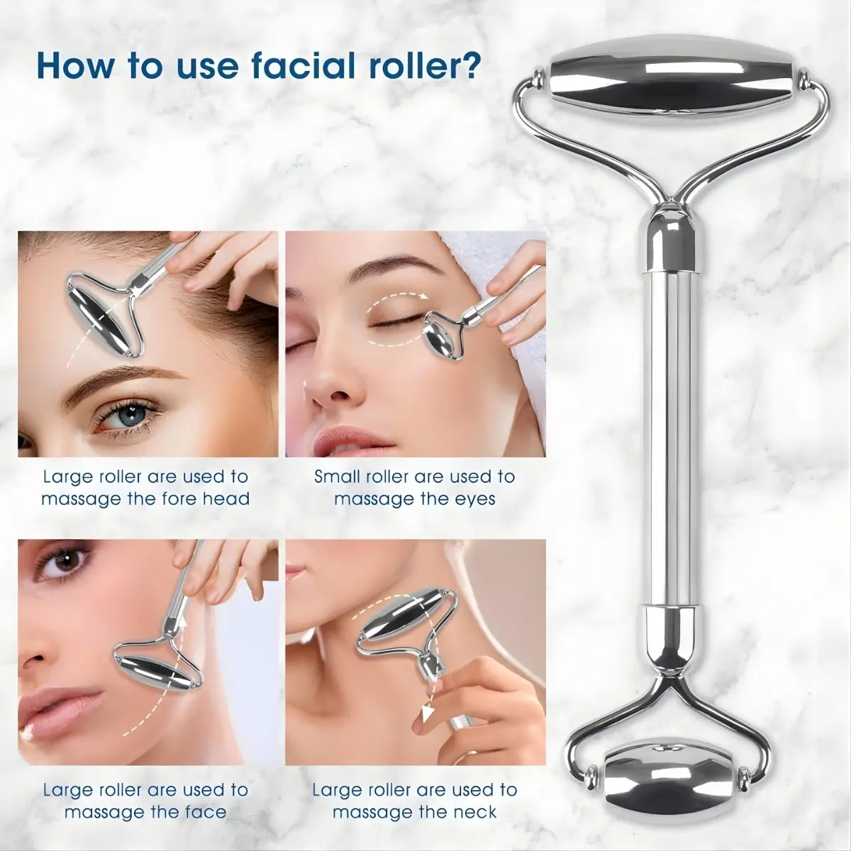 Stainless Steel Gua Sha & Face Roller Set for Jawline Sculpting, Depuffing & Skin Glow, Facial Massage Tool for Lymphatic Drainage, anti Puff Face Sculpting Kit for Women Daily Skin Care Routine