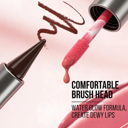 Two-In-One Lipstick & Liner, Matte Mirror Finish, Smudge-Proof, Quick-Dry, Matte Lip Gloss, Lip Product, Perfect for Parties, Birthdays, Gifts, Surprises