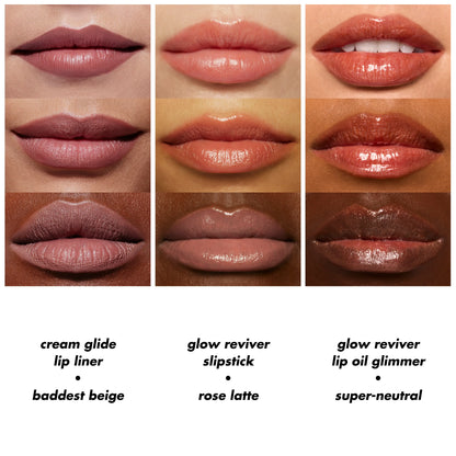 E.L.F. Glow up Lip Trio - 3-Piece Set for Day to Night Look in Rose Beige or Black Cherry Shades - Lipgloss, Lipstick