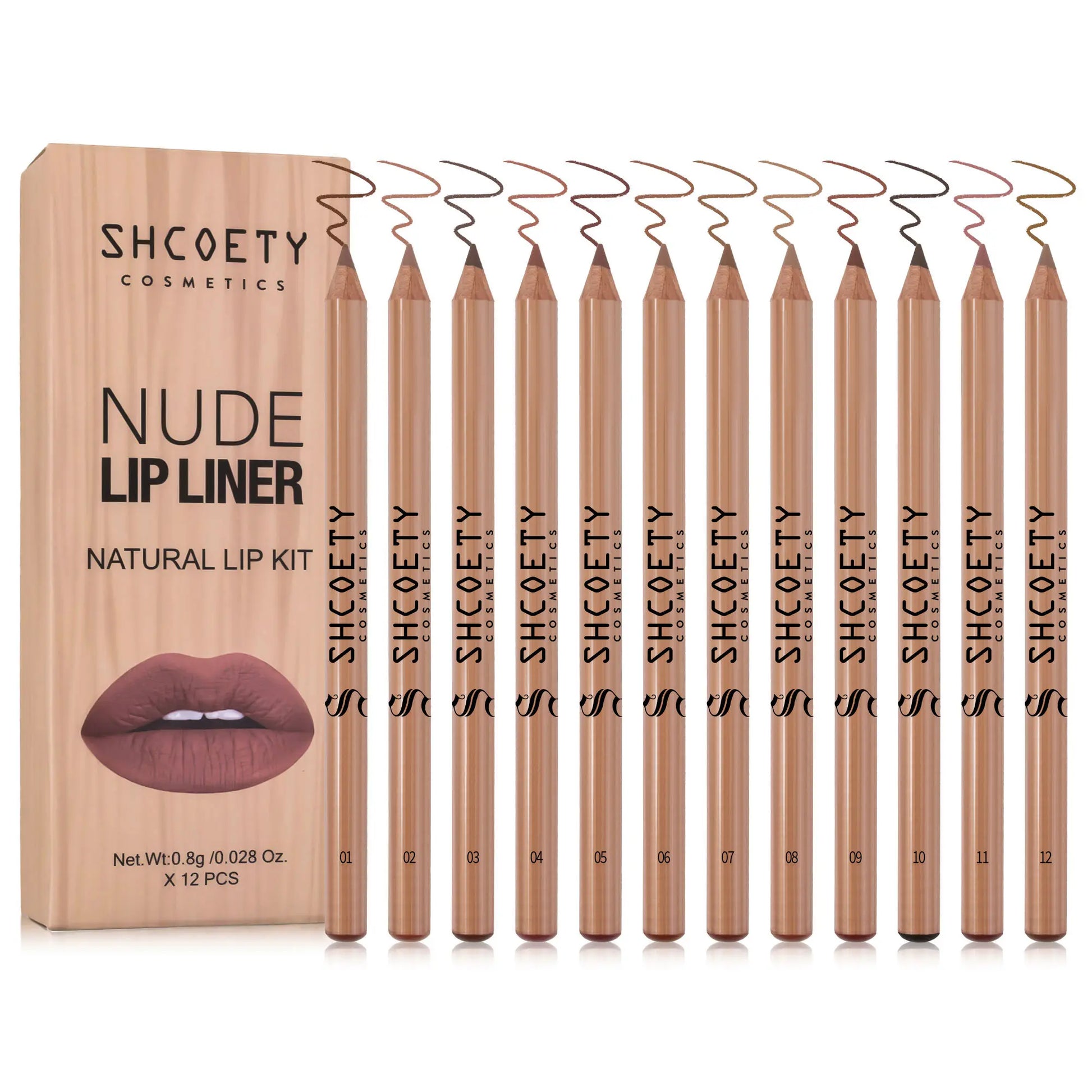 12 Pcs Nude Lip Liner Set, Natural Wood Lip Pencil Kit, Creamy Smooth Matte Formula, Long-Lasting Smudge-Resistant Lip Contour Pencils for Defined Lip Shape, Easy to Apply, Blend and Layer for Daily.