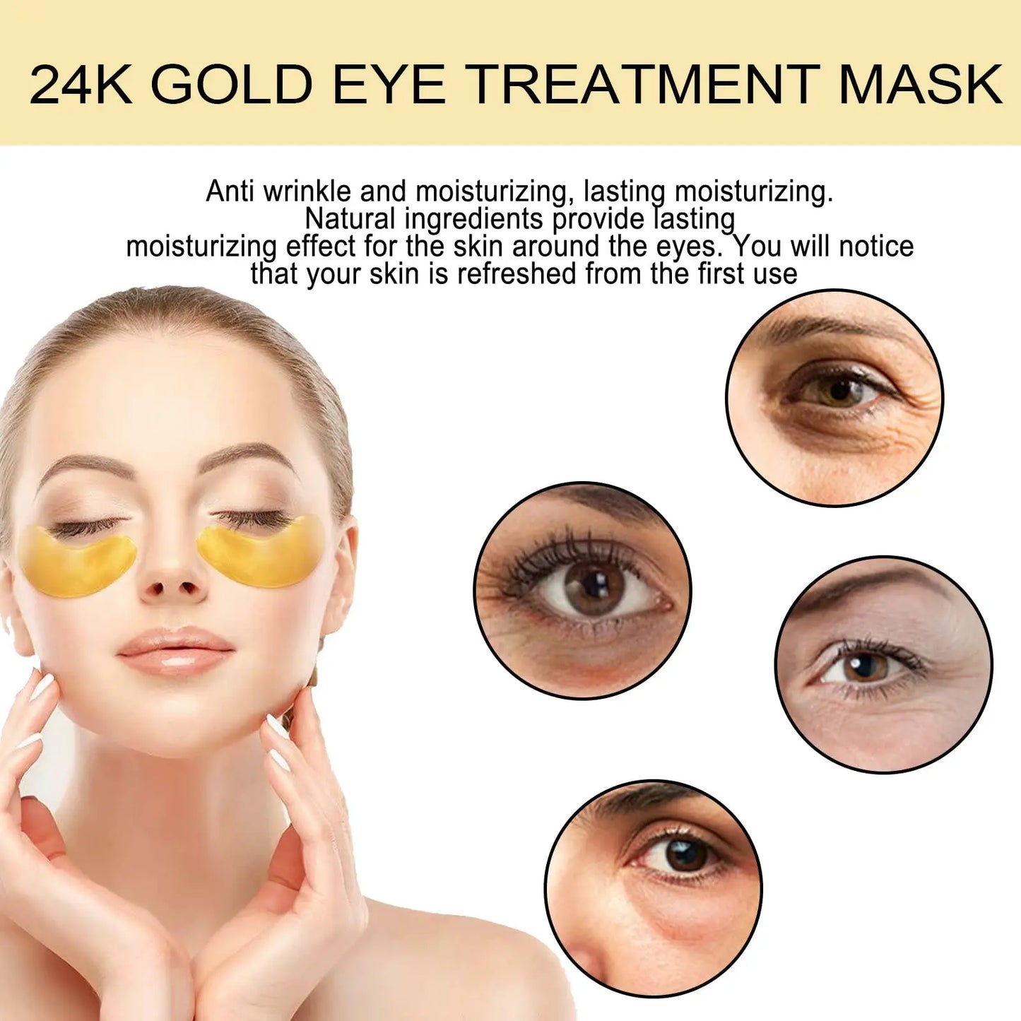 24K Gold Eye Patches - Firming, Glowing & Hydrating Hydrogel Mask for Puffy Eyes, Dark Circles, Wrinkles, Fine Lines, Eye Bags Treatment, Korean Skincare Gifts for Women and Men, 60Pcs