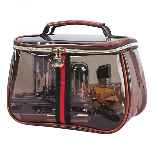 New Retro Vintage Vanity Bag, Clear Makeup Organizer with Handle,Large Capacity Waterproof Makeup Organizer Bag with Zipper,Travel Cosmetic & Skincare Storage Case for Ladies