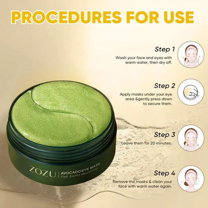 Avocado & Gold under Eye Patches 60 Pcs Day Night Eye Mask for Dark Circles Puffiness Hydrating Brightening Firming Eye Patches anti Aging Eye Care Skin Care