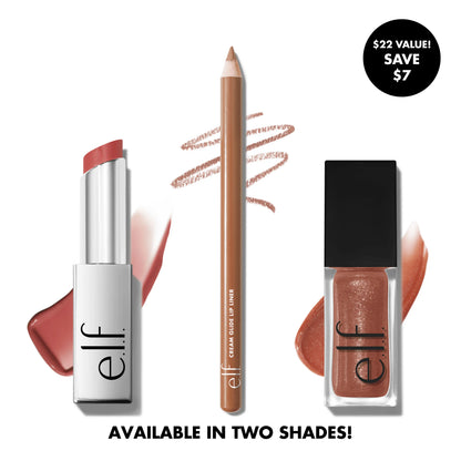 E.L.F. Glow up Lip Trio - 3-Piece Set for Day to Night Look in Rose Beige or Black Cherry Shades - Lipgloss, Lipstick