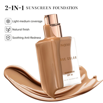 PHOFAY Tinted Foundation SPF 30 Sunscreen – Instantly Covers Acne Marks, Scars & Redness, Natural Matte Finish, Anti-Blue Light, 24H Wear, Waterproof Sweatproof, Lightweight Breathable, 98% Hide Imperfections, 91% Soften Wrinkles, True Color No Cakey