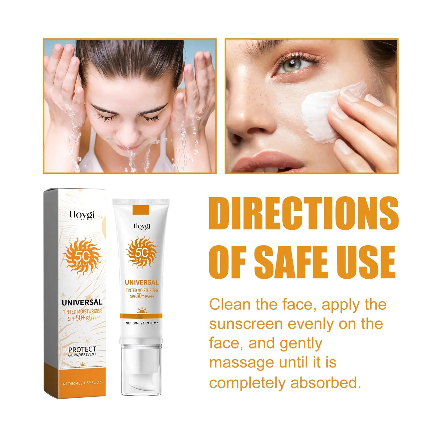 Universal Tinted Sunscreen SPF50+ PA+++ - Moisturizing Sun Lotion with Natural Light Coverage Protective