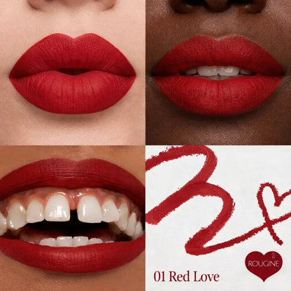 Rougine Matte Lipstick & Lip Liner Set for Women Red Love Shade Long-Lasting Waterproof 2-In-1 Lip Kit Smudge-Proof Liquid Lipstick with Precision Liner Enriched with Vitamin E & Shea Butter - Gloss, Lipgloss