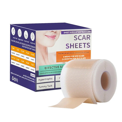 2026 Upgrade Silicone Scar Tepe for C-Section, Acne, Buruns & Keloids - Hypoallergenic Scar Care Sheets, Fast Healing, Suitable for All Skin Tayes (1.6"X 59" Roll-1.5M)