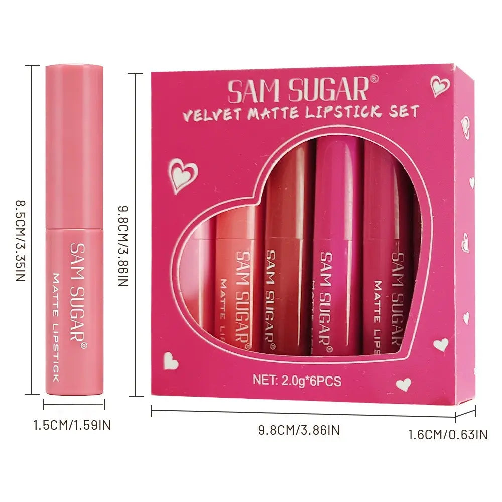 6-Piece Velvet Matte Lipstick Set, Long-Lasting High Pigmentation, Waterproof, Non-Staining, Perfect Makeup Gift for Women, Lip Kit Sets
