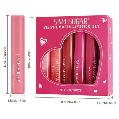 6-Piece Velvet Matte Lipstick Set, Long-Lasting High Pigmentation, Waterproof, Non-Staining, Perfect Makeup Gift for Women, Lip Kit Sets