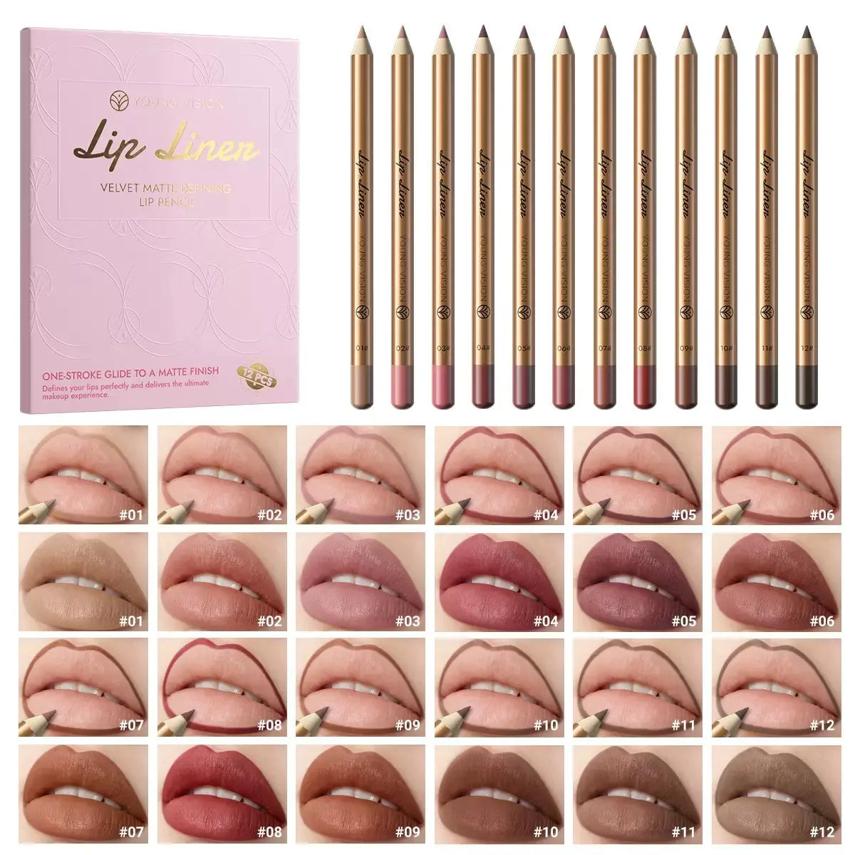 Easy Coloring Lip Liner Pencil Set, 12Pcs/Box Matte Lip Liners, Long-Lasting Matte Lipliner for All Occasions, Lip Makeup Cosmetic Kit, Lip Product