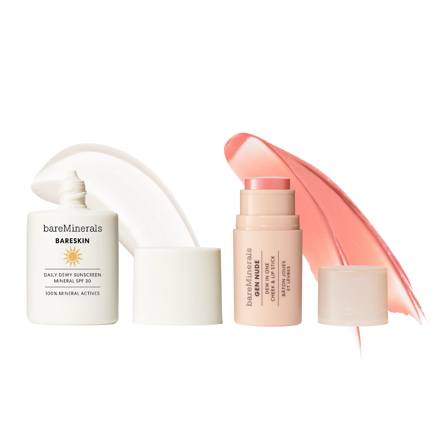 Bareminerals Dew It All Duo: Dew in One Cheek and Lip Stick + Daily Dewy Sunscreen Mineral SPF 30 - Balm Makeup