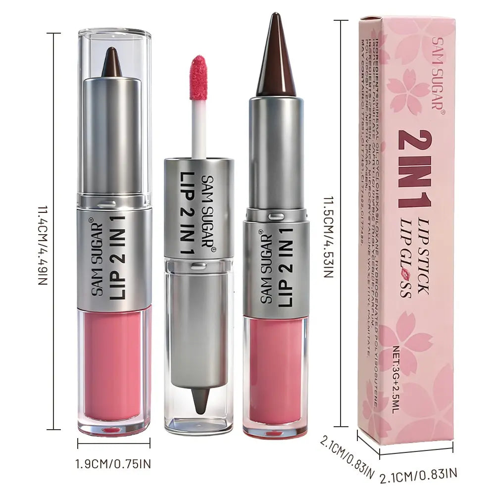 Two-In-One Lipstick & Liner, Matte Mirror Finish, Smudge-Proof, Quick-Dry, Matte Lip Gloss, Lip Product, Perfect for Parties, Birthdays, Gifts, Surprises