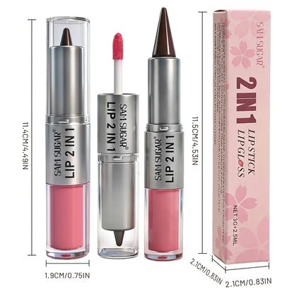 Two-In-One Lipstick & Liner, Matte Mirror Finish, Smudge-Proof, Quick-Dry, Matte Lip Gloss, Lip Product, Perfect for Parties, Birthdays, Gifts, Surprises