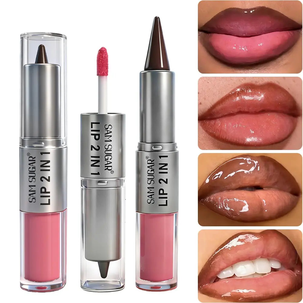 Two-In-One Lipstick & Liner, Matte Mirror Finish, Smudge-Proof, Quick-Dry, Matte Lip Gloss, Lip Product, Perfect for Parties, Birthdays, Gifts, Surprises