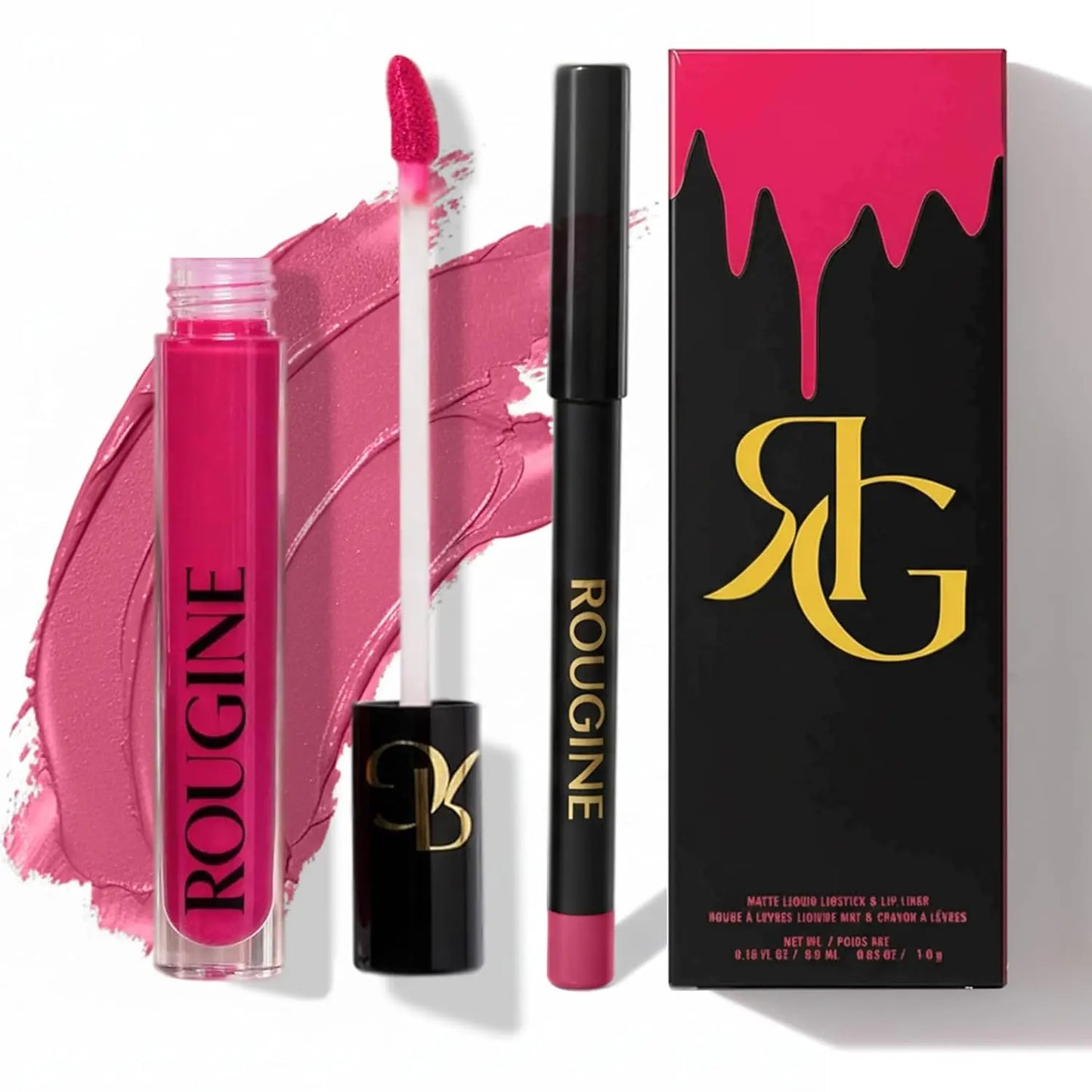Rougine Matte Lipstick & Lip Liner Set for Women Red Love Shade Long-Lasting Waterproof 2-In-1 Lip Kit Smudge-Proof Liquid Lipstick with Precision Liner Enriched with Vitamin E & Shea Butter - Gloss, Lipgloss