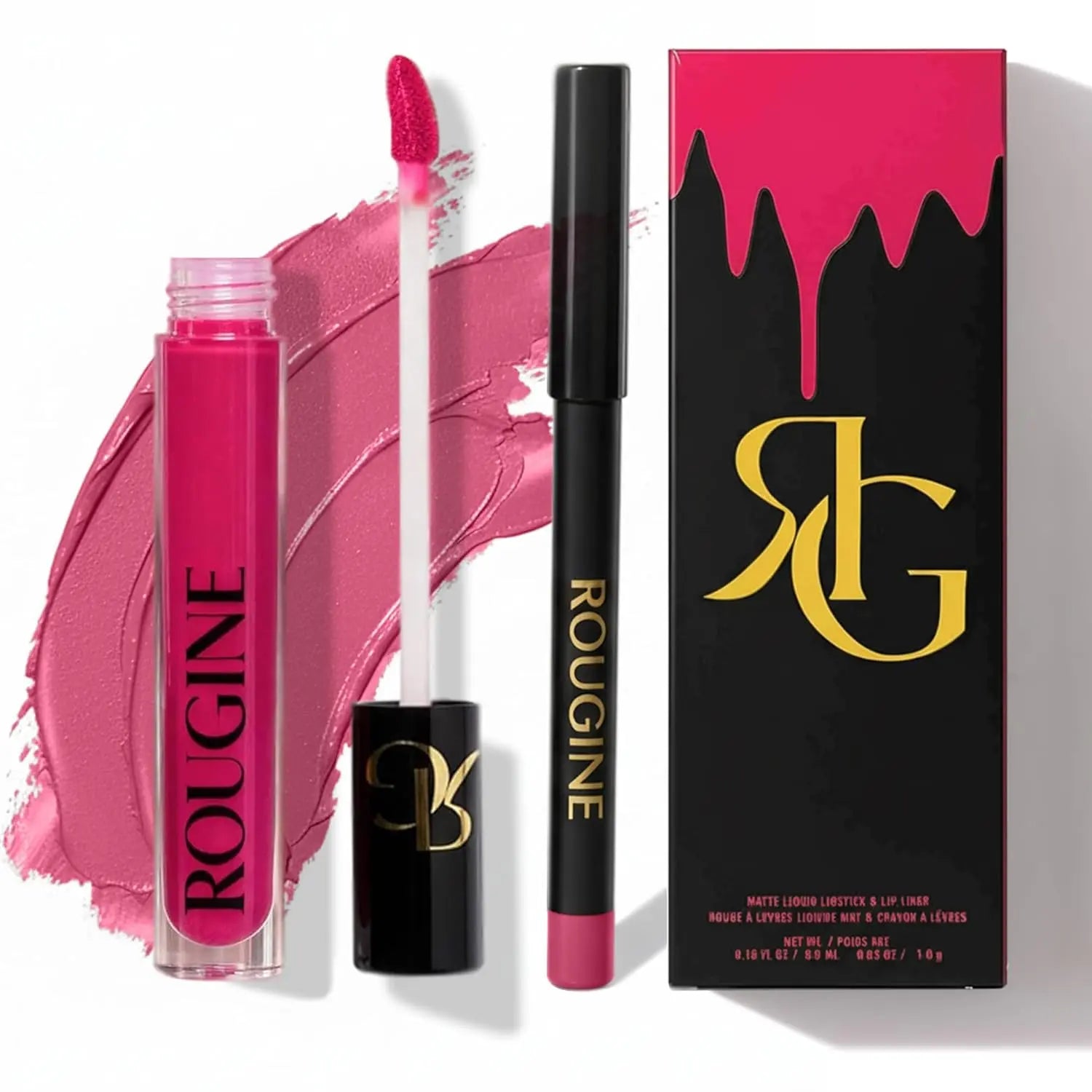 Rougine Matte Lipstick & Lip Liner Set for Women Red Love Shade Long-Lasting Waterproof 2-In-1 Lip Kit Smudge-Proof Liquid Lipstick with Precision Liner Enriched with Vitamin E & Shea Butter - Gloss, Lipgloss