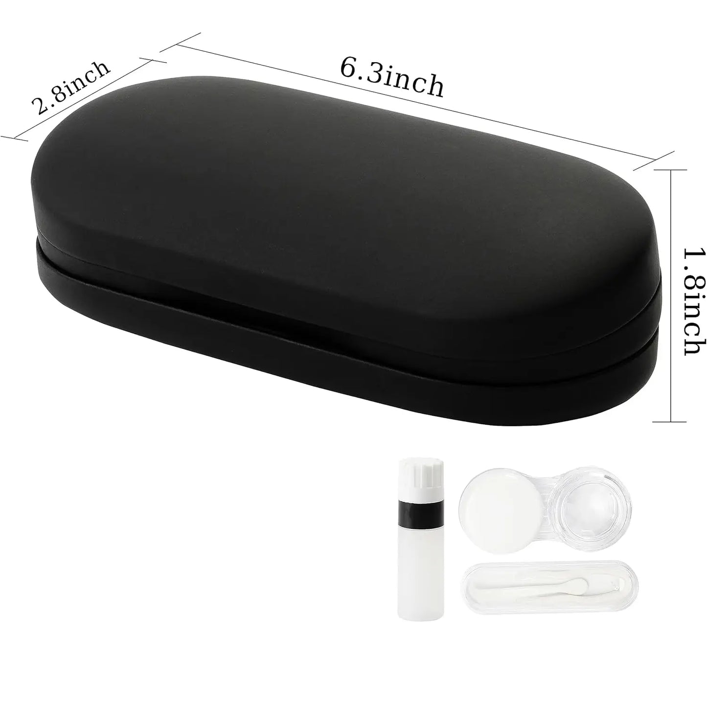 2 in 1 Contact Lens & Eyeglasses Case with Built-In Mirror, Portable Leather Travel Kit with Tweezer, Lens Remover & Solution Bottle